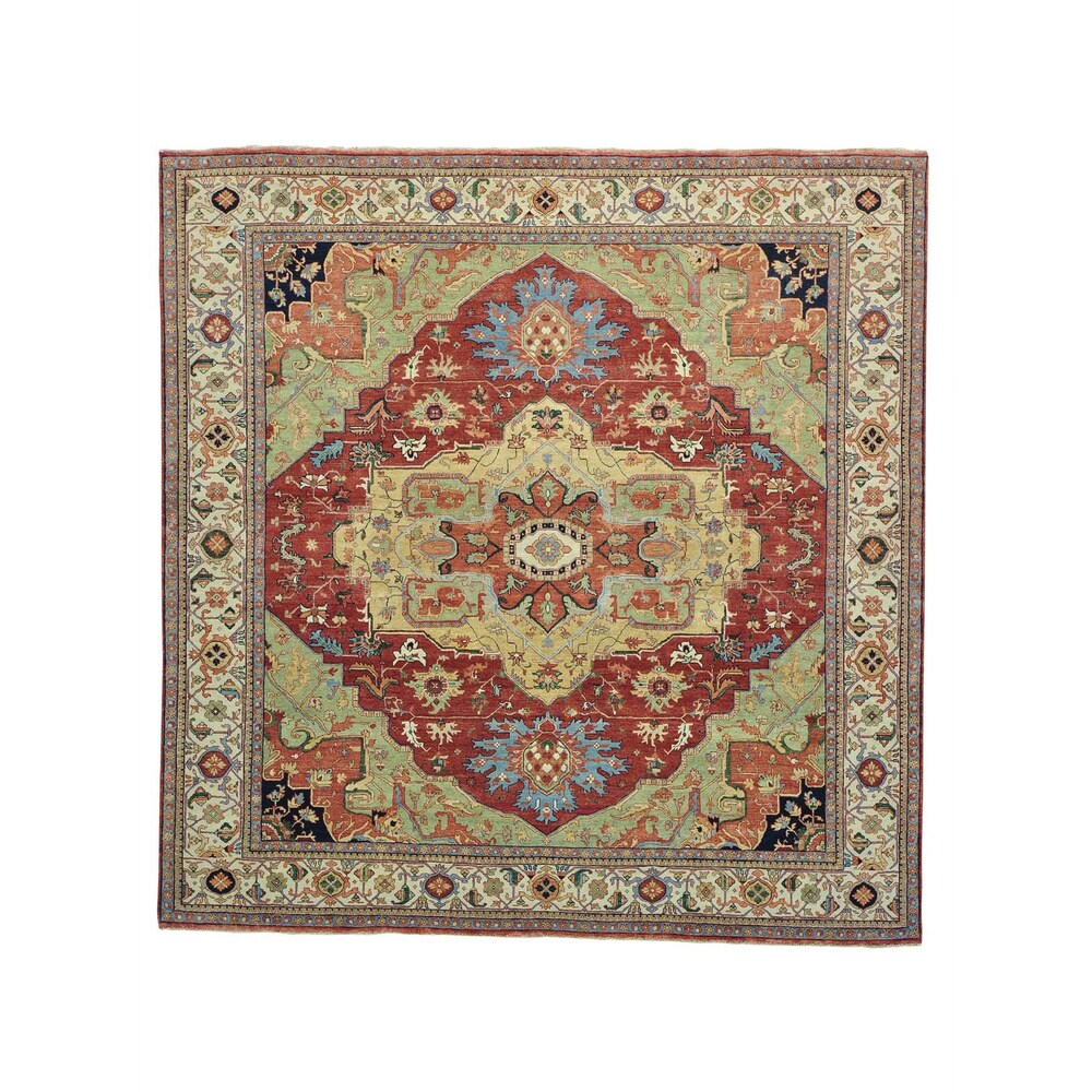 Square Antiqued Heriz Recreation Hand Knotted Rug