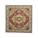Square Antiqued Heriz Recreation Hand Knotted Rug