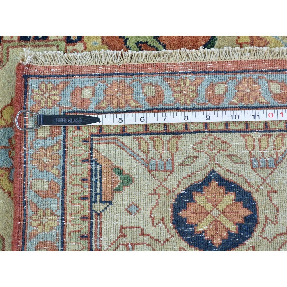 Square Antiqued Heriz Recreation Hand Knotted Rug