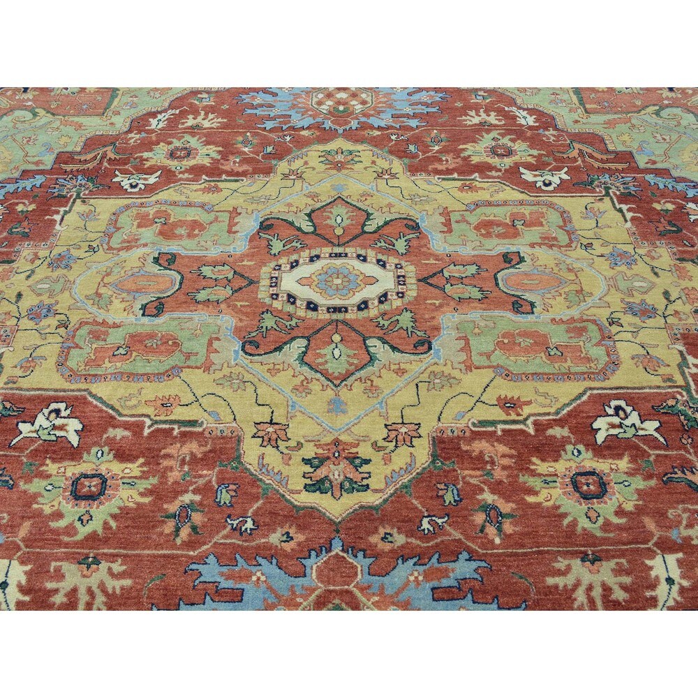 Square Antiqued Heriz Recreation Hand Knotted Rug
