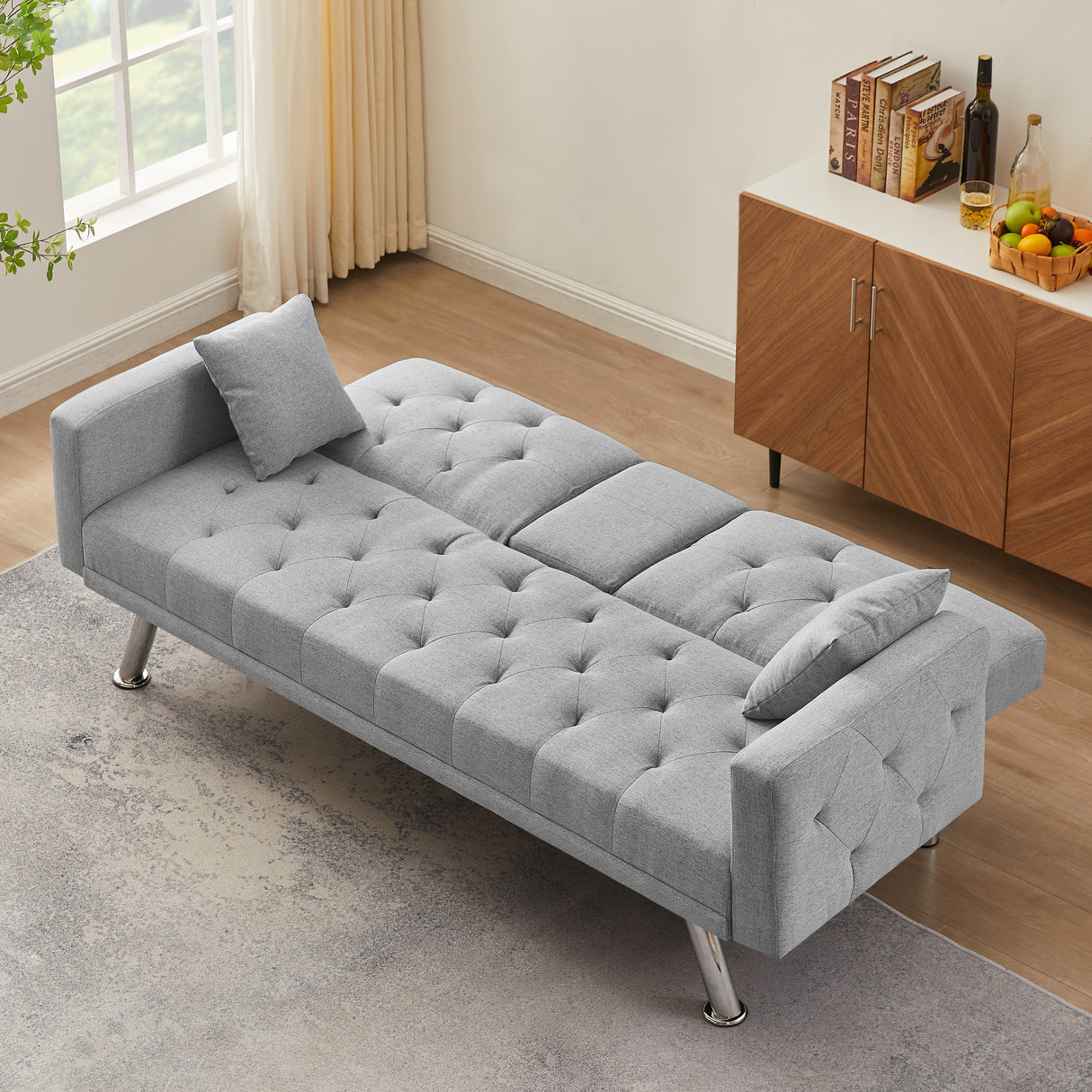 Square Arm Armrests Linen Convertible Sofa and Bed