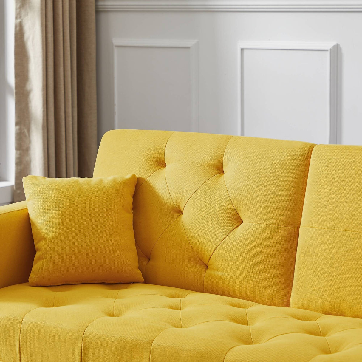 Square Arm Armrests Linen Convertible Sofa and Bed