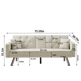 Square Arm Armrests Linen Convertible Sofa and Bed