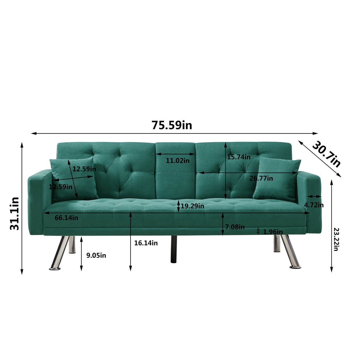 Square Arm Armrests Linen Convertible Sofa and Bed
