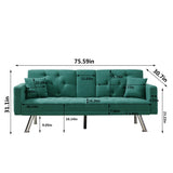 Square Arm Armrests Linen Convertible Sofa and Bed