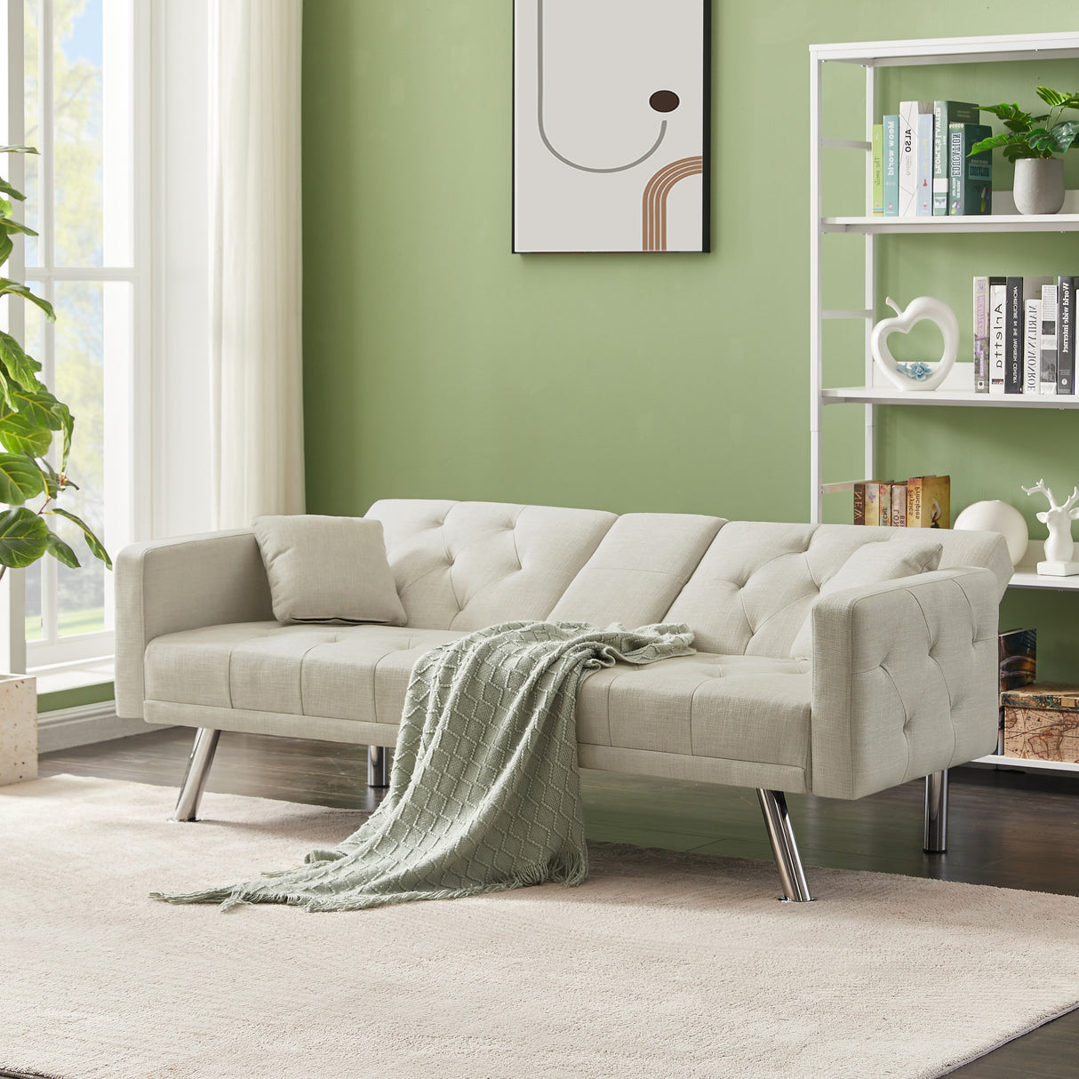 Square Arm Armrests Linen Convertible Sofa and Bed