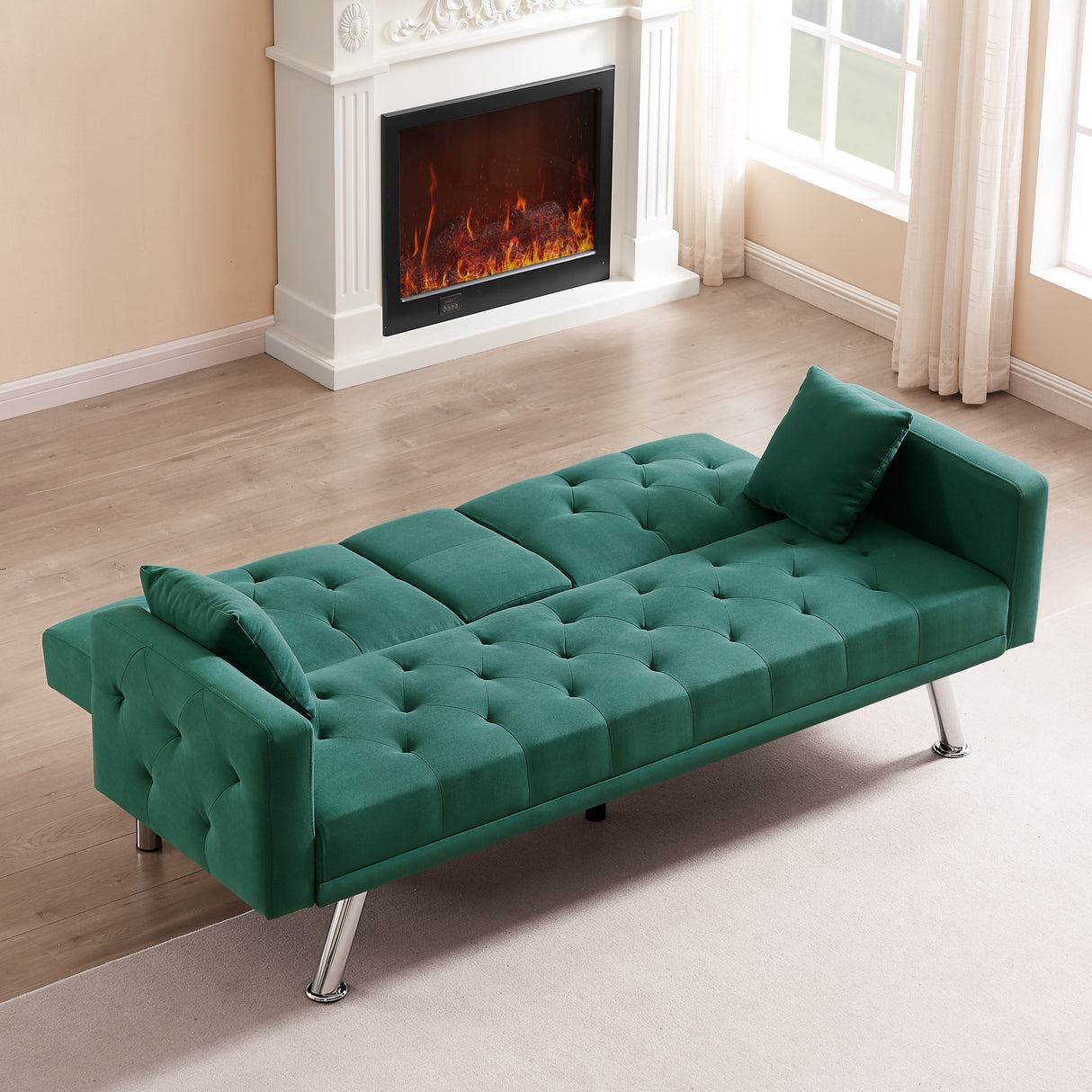 Square Arm Armrests Linen Convertible Sofa and Bed