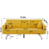 Square Arm Armrests Linen Convertible Sofa and Bed