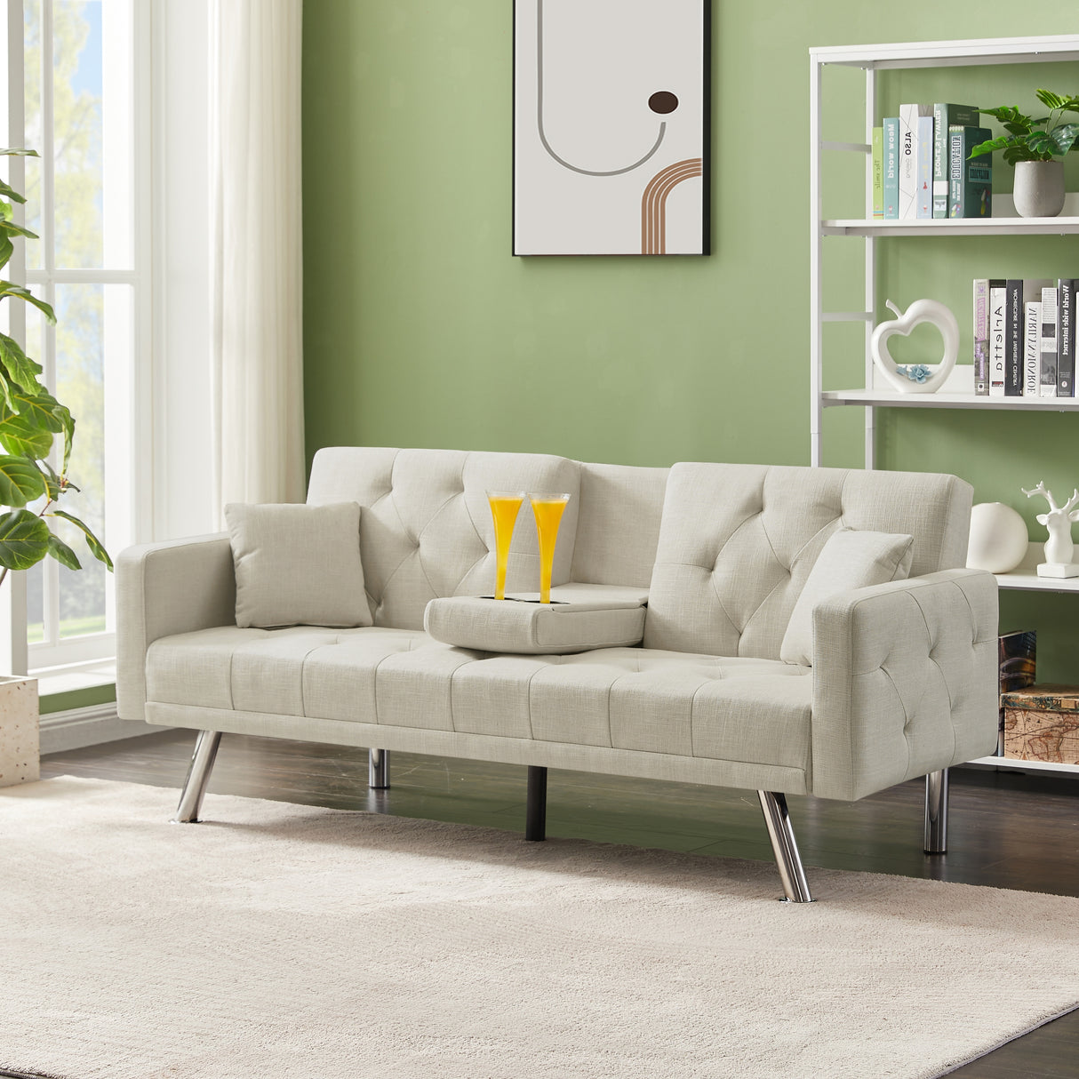 Square Arm Armrests Linen Convertible Sofa and Bed