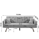 Square Arm Armrests Linen Convertible Sofa and Bed