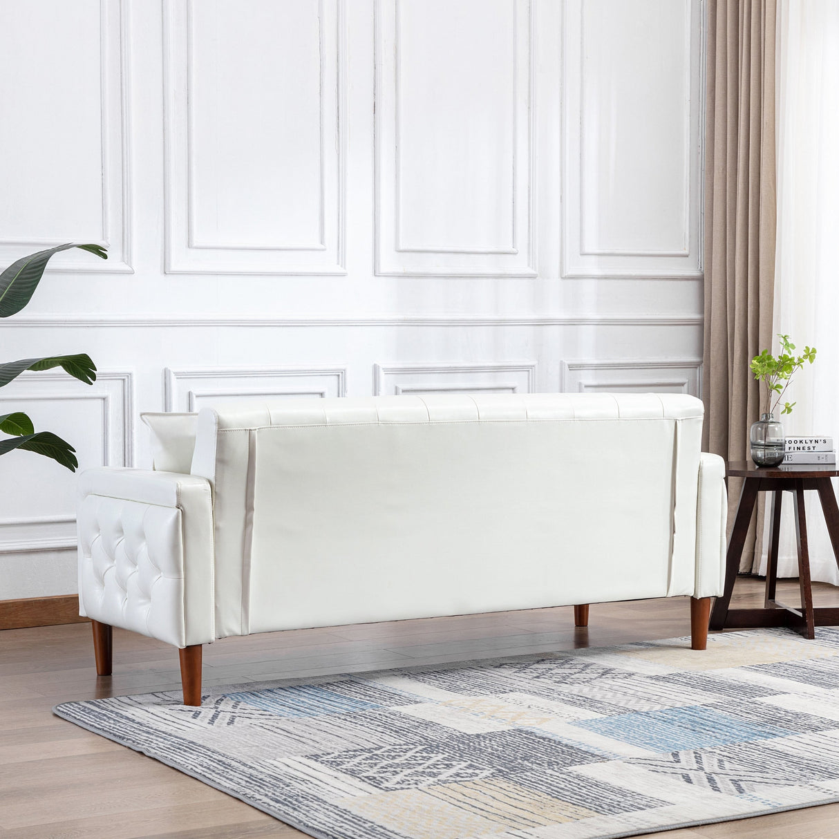 Square Arm Mid-Century Modern Tufted Sofa with Pillows