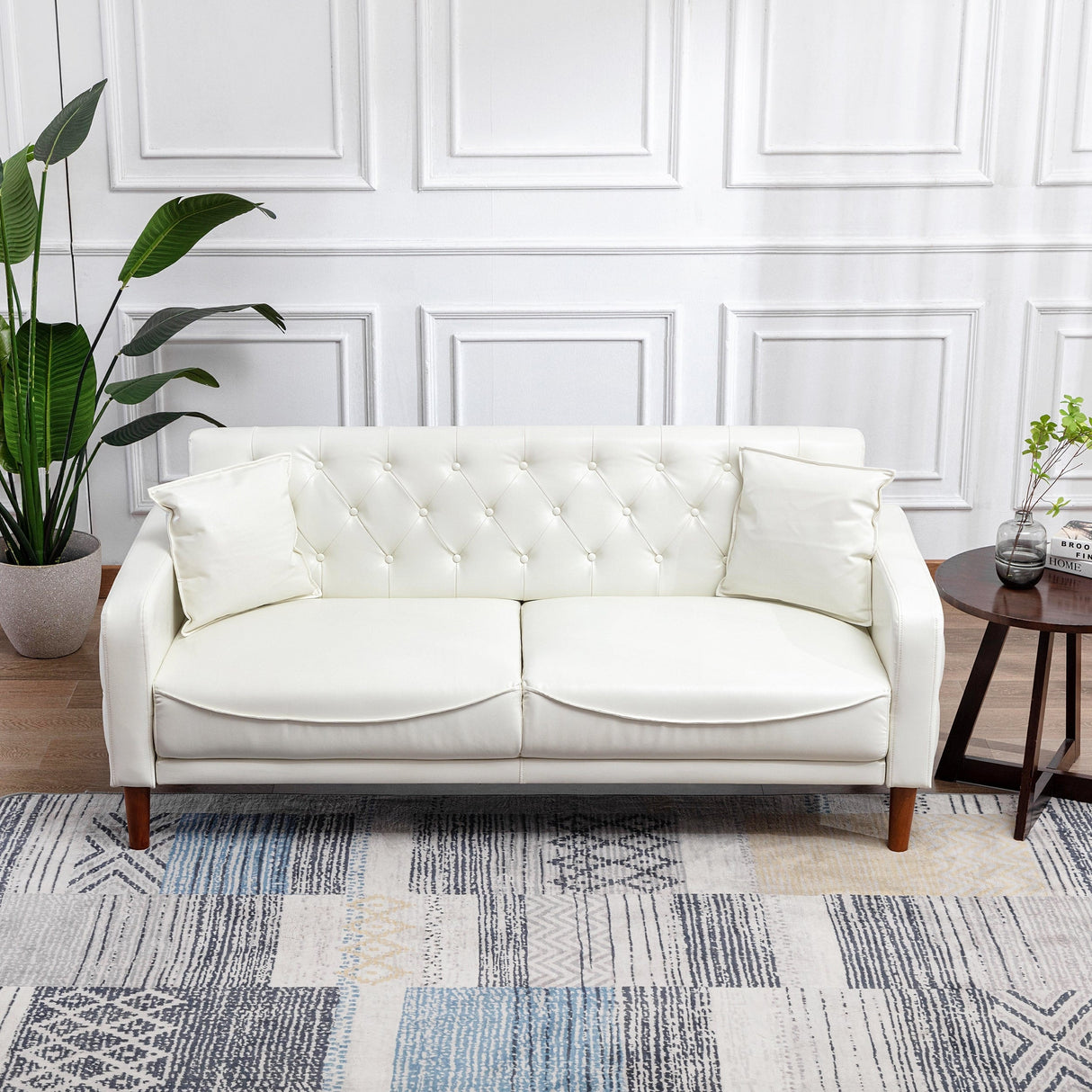 Square Arm Mid-Century Modern Tufted Sofa with Pillows