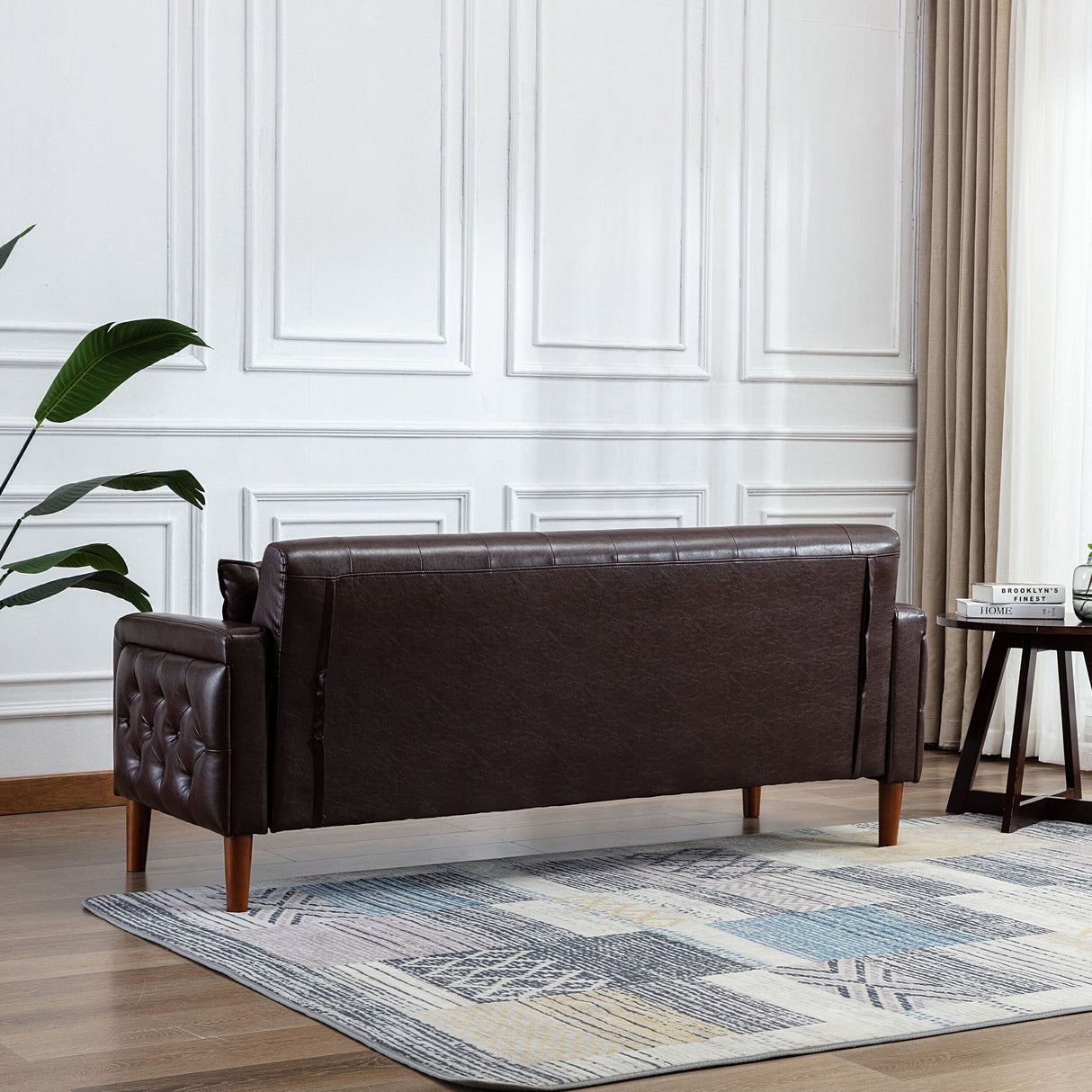 Square Arm Mid-Century Modern Tufted Sofa with Pillows