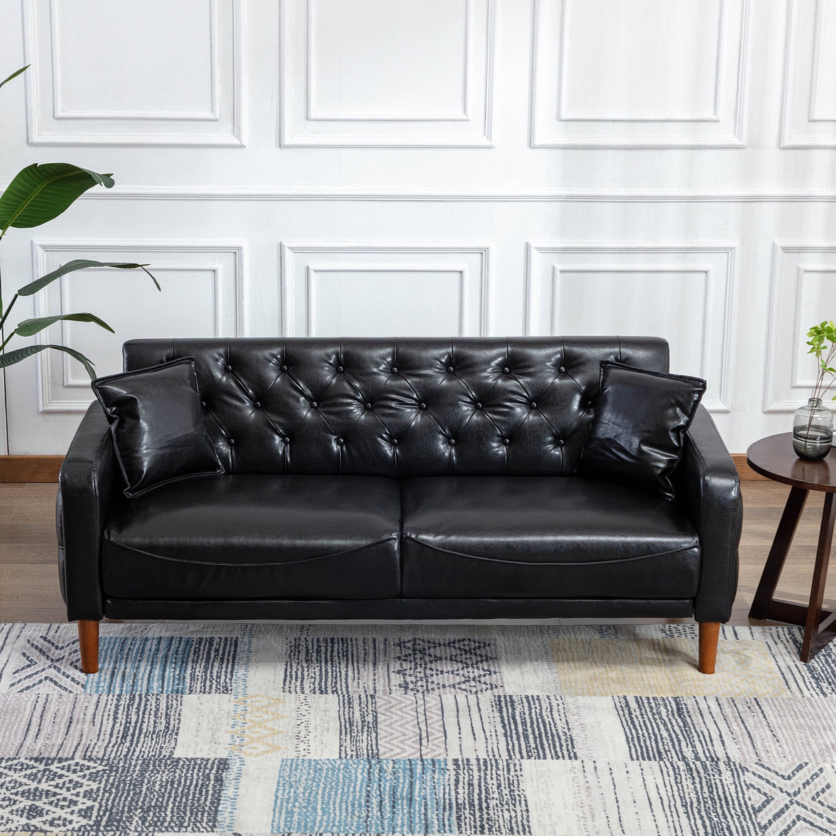 Square Arm Mid-Century Modern Tufted Sofa with Pillows