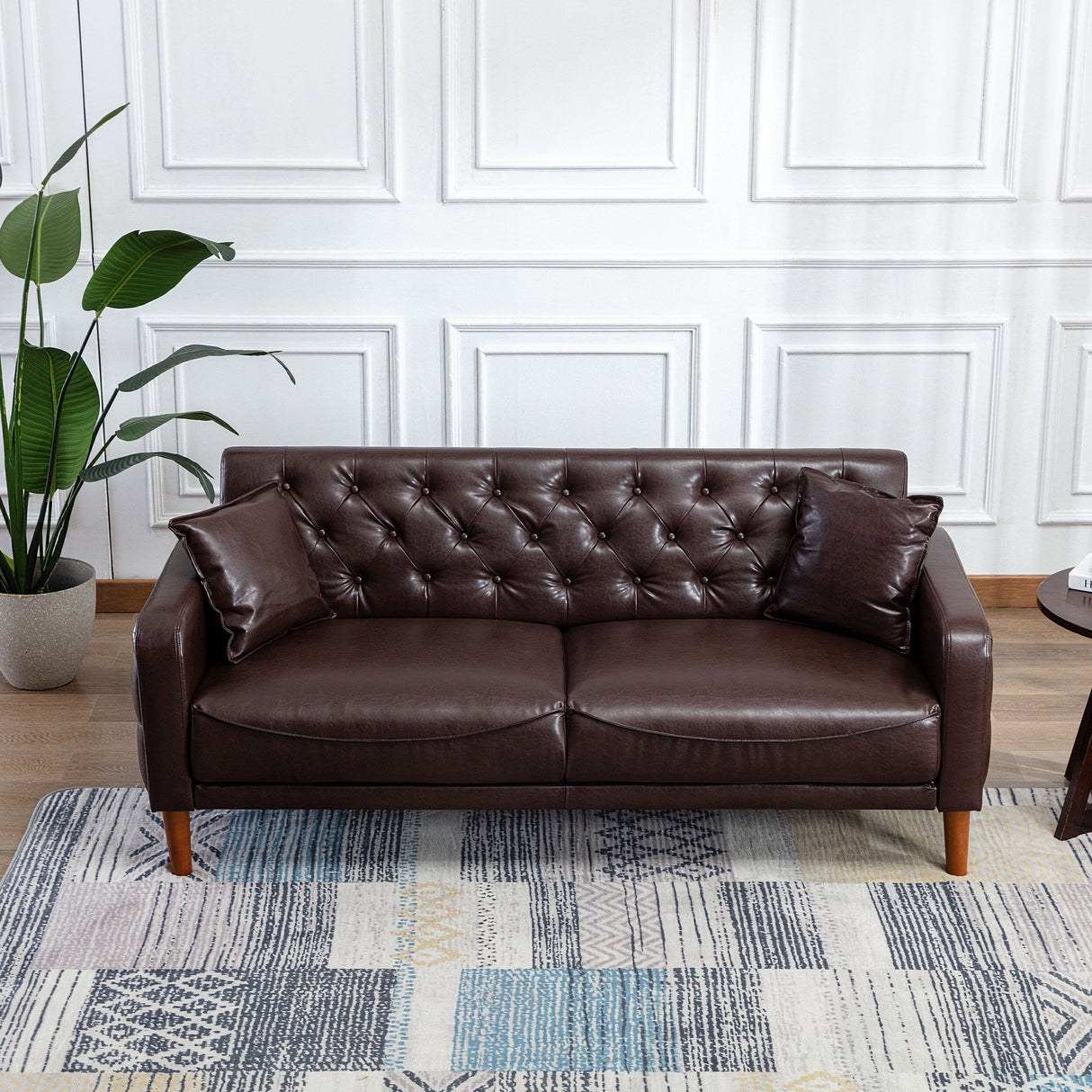 Square Arm Mid-Century Modern Tufted Sofa with Pillows