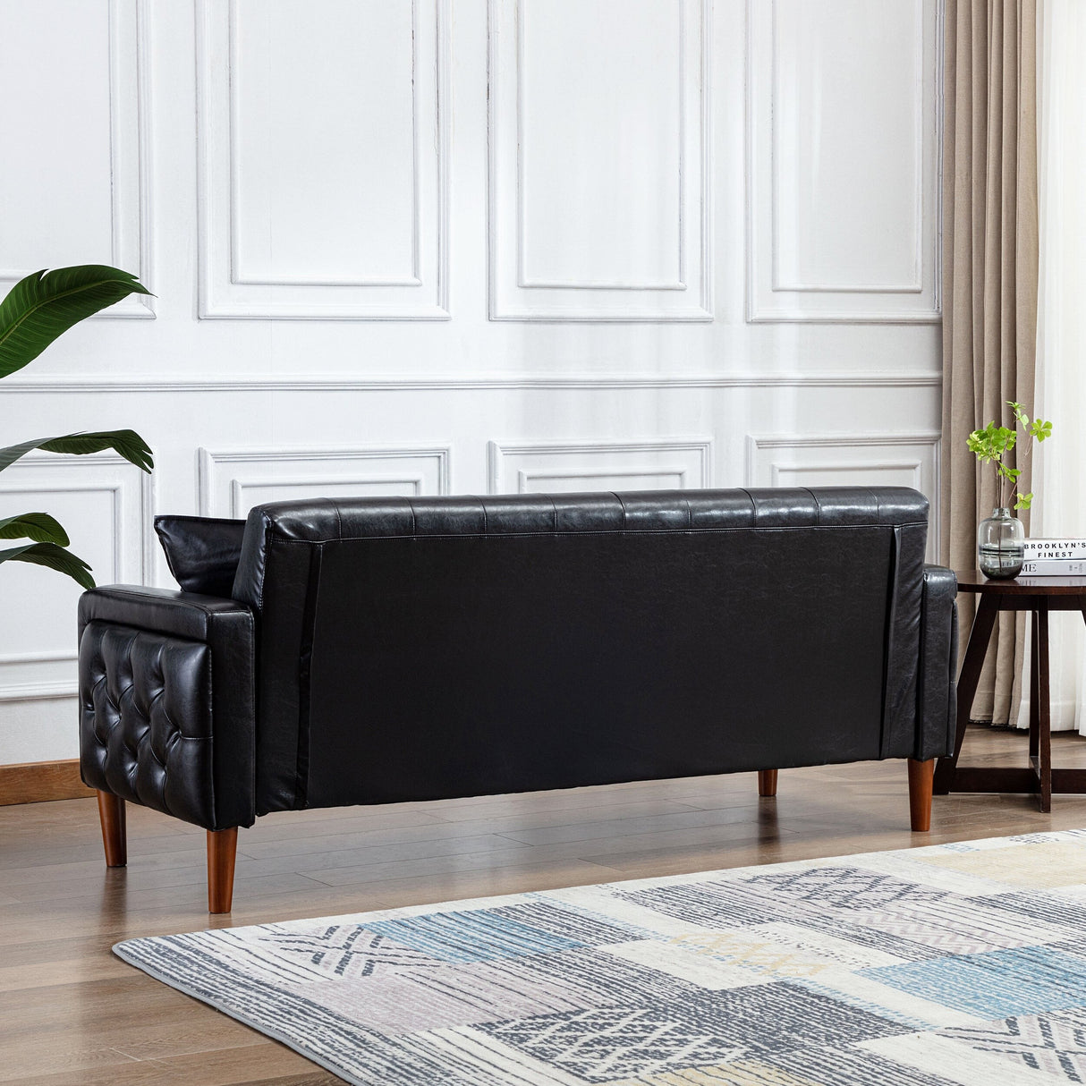 Square Arm Mid-Century Modern Tufted Sofa with Pillows
