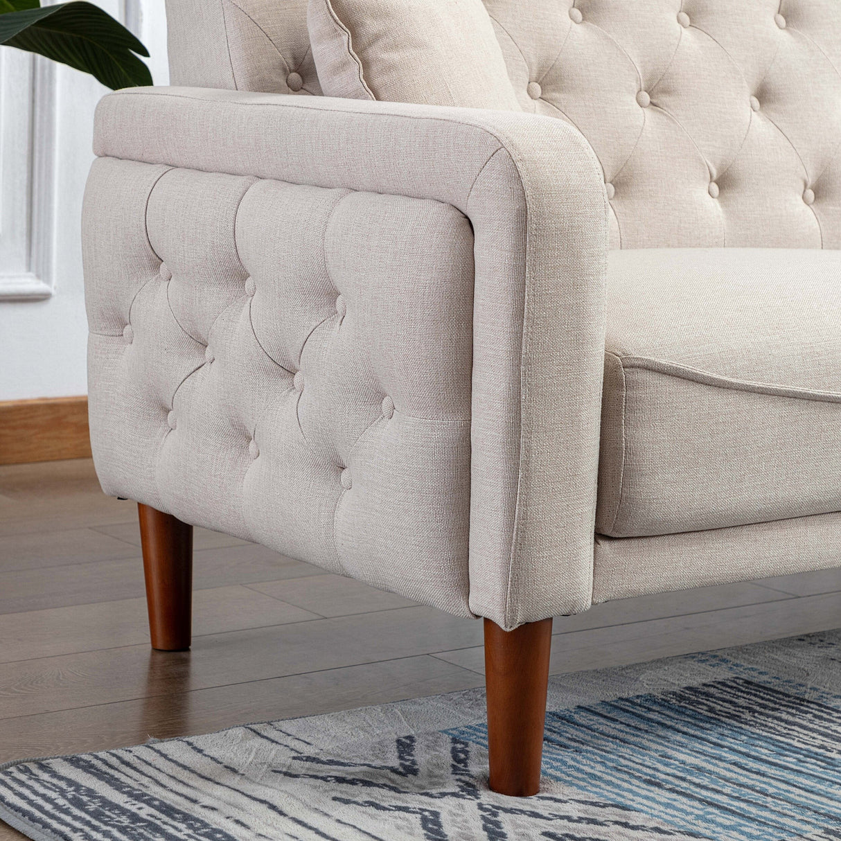 Square Arm Mid-Century Modern Tufted Sofa with Pillows