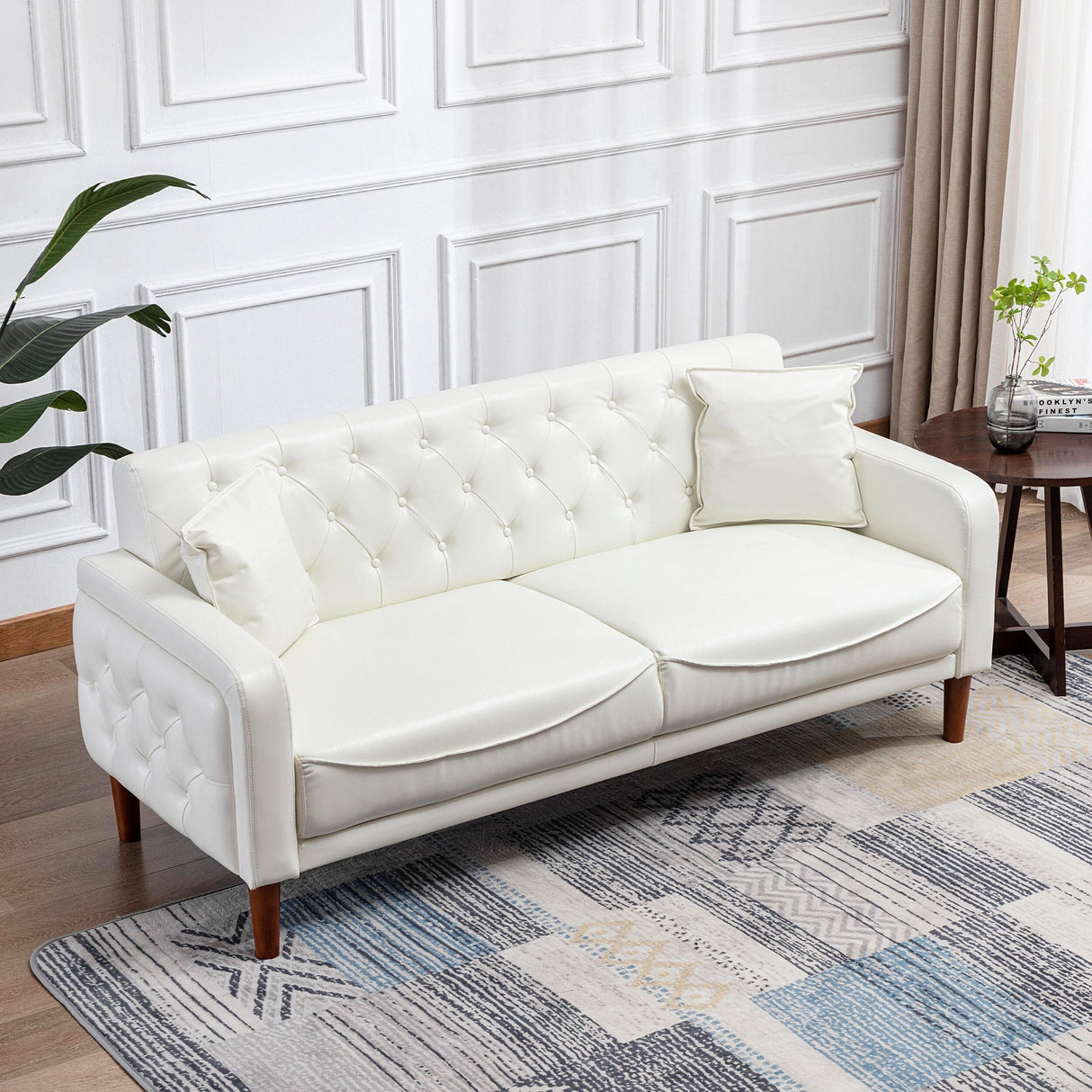 Square Arm Mid-Century Modern Tufted Sofa with Pillows