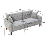 Square Arm Mid-Century Modern Tufted Sofa with Pillows