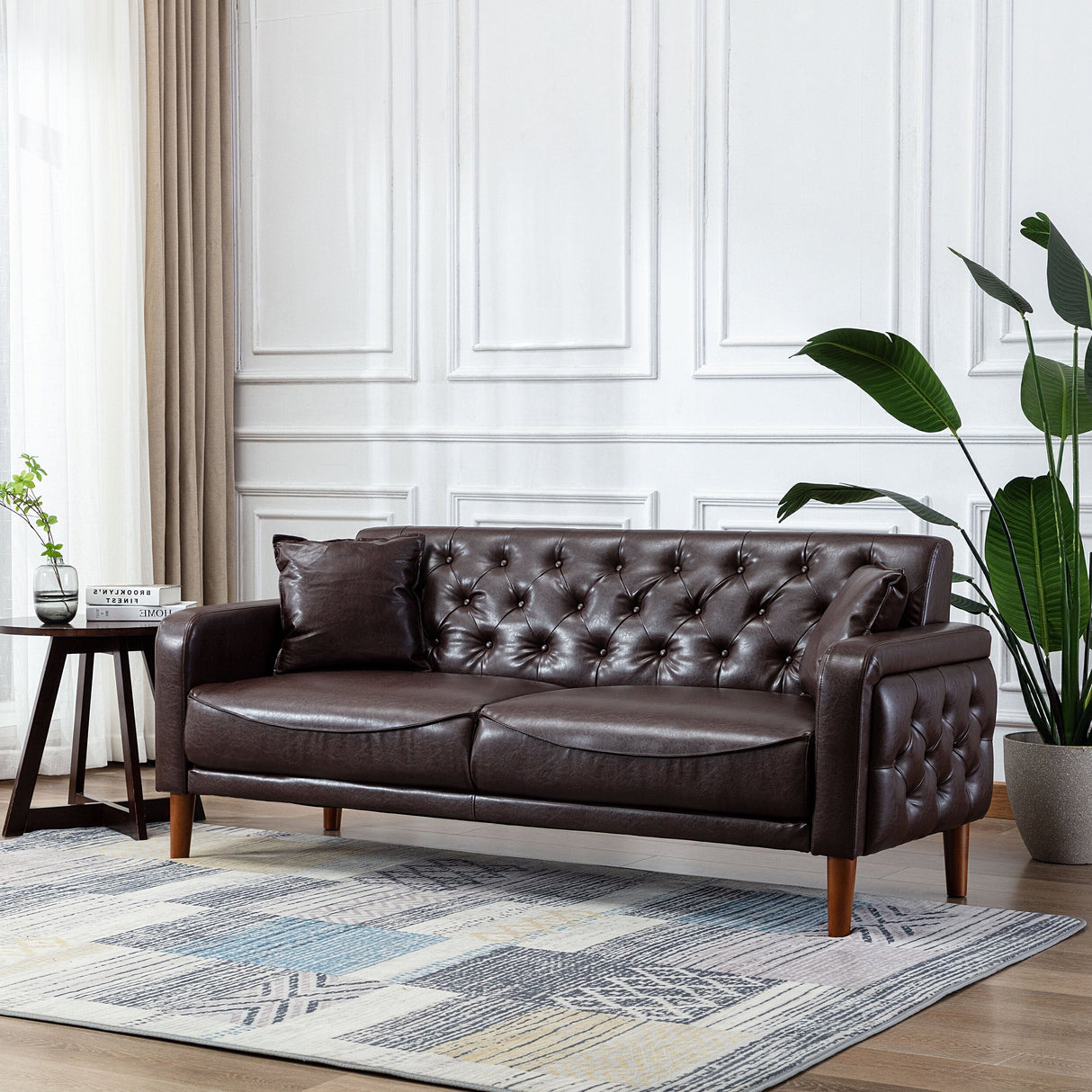 Square Arm Mid-Century Modern Tufted Sofa with Pillows