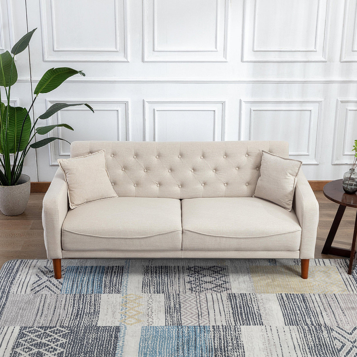 Square Arm Mid-Century Modern Tufted Sofa with Pillows