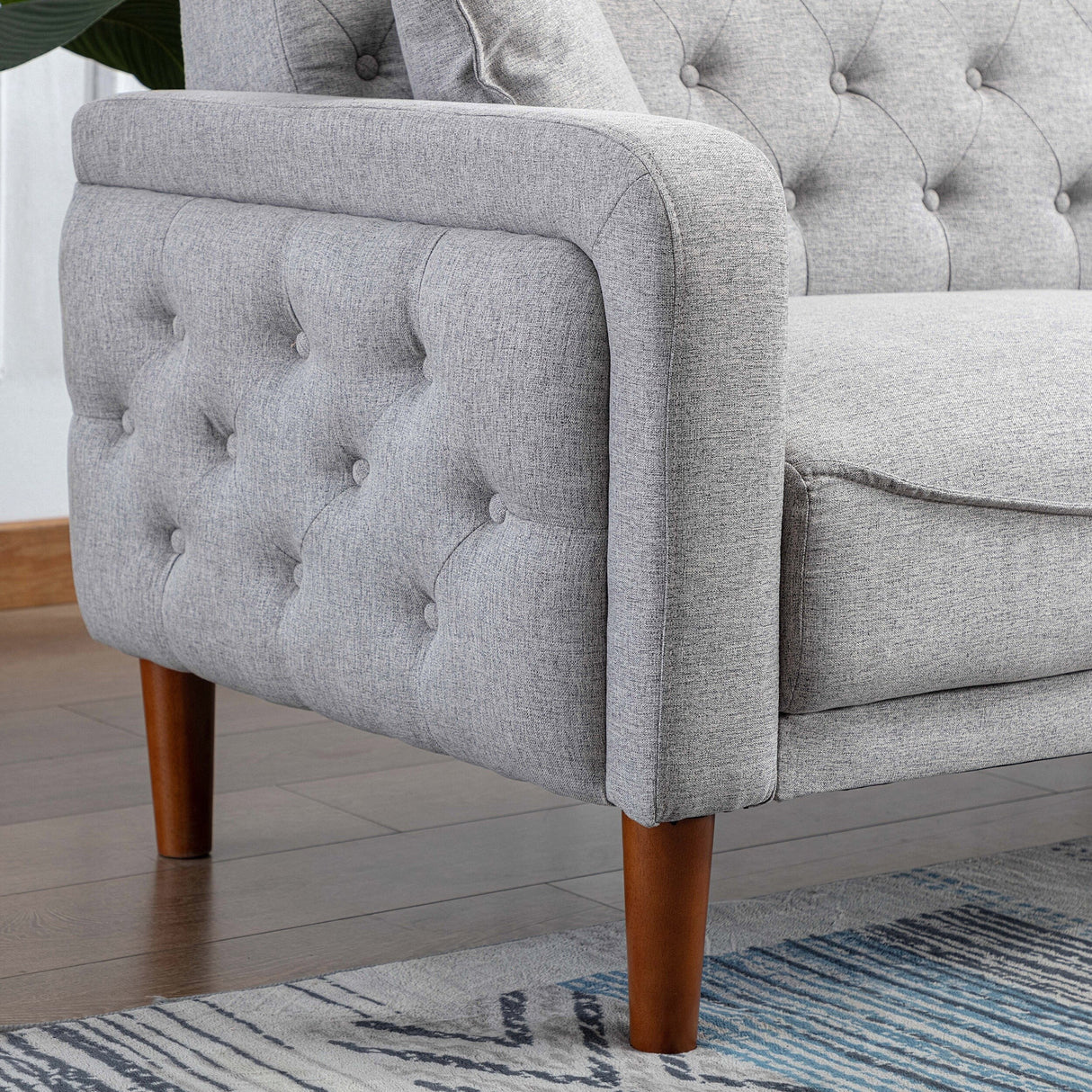 Square Arm Mid-Century Modern Tufted Sofa with Pillows
