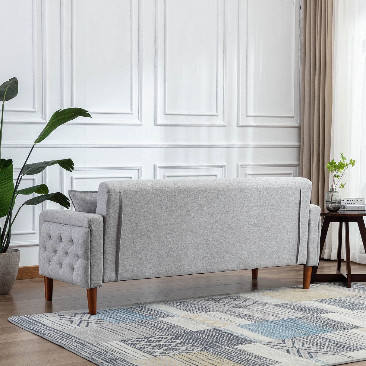 Square Arm Mid-Century Modern Tufted Sofa with Pillows