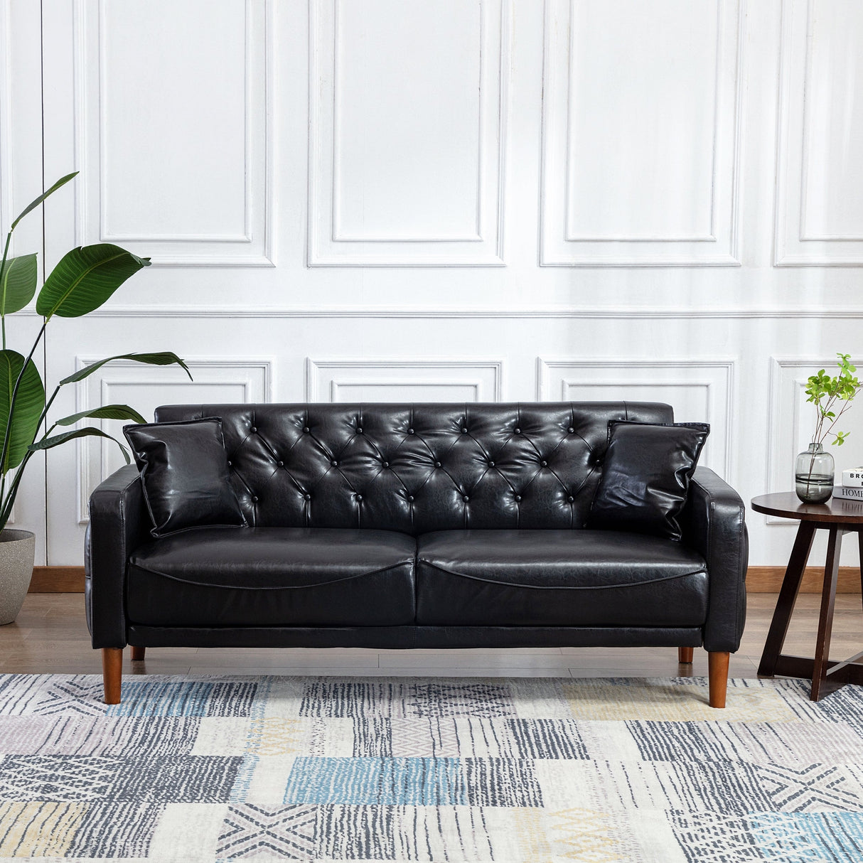 Square Arm Mid-Century Modern Tufted Sofa with Pillows