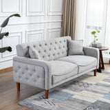 Square Arm Mid-Century Modern Tufted Sofa with Pillows