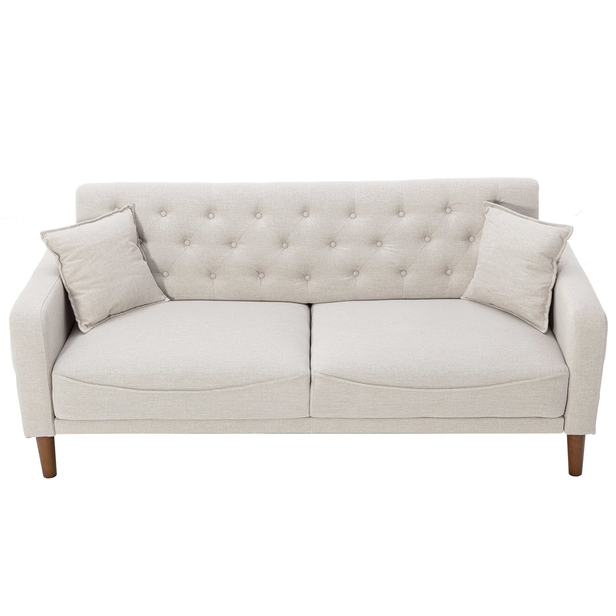 Square Arm Mid-Century Modern Tufted Sofa with Pillows