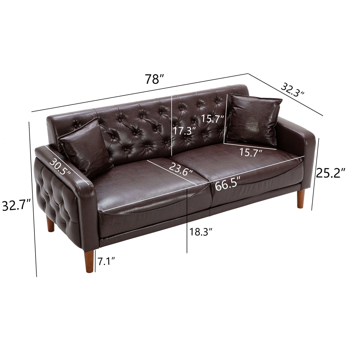 Square Arm Mid-Century Modern Tufted Sofa with Pillows