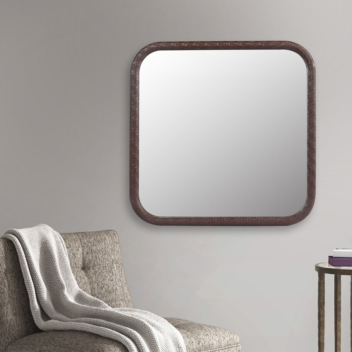 Square Brown Woven Grain Decorative Mirror