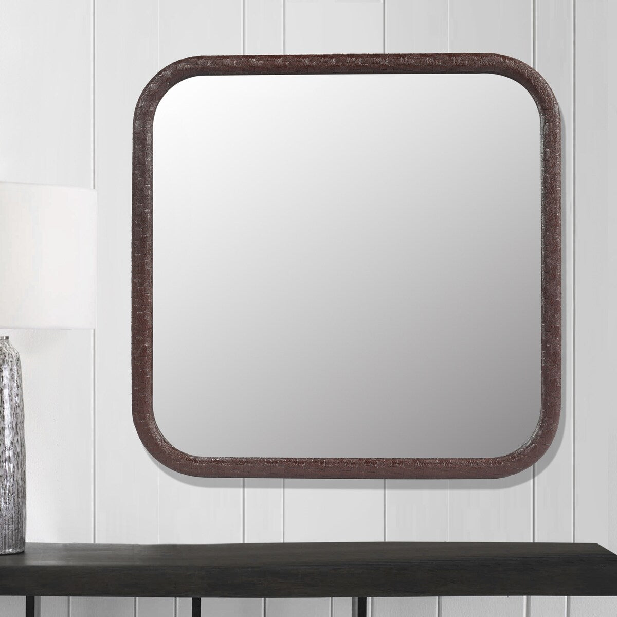 Square Brown Woven Grain Decorative Mirror