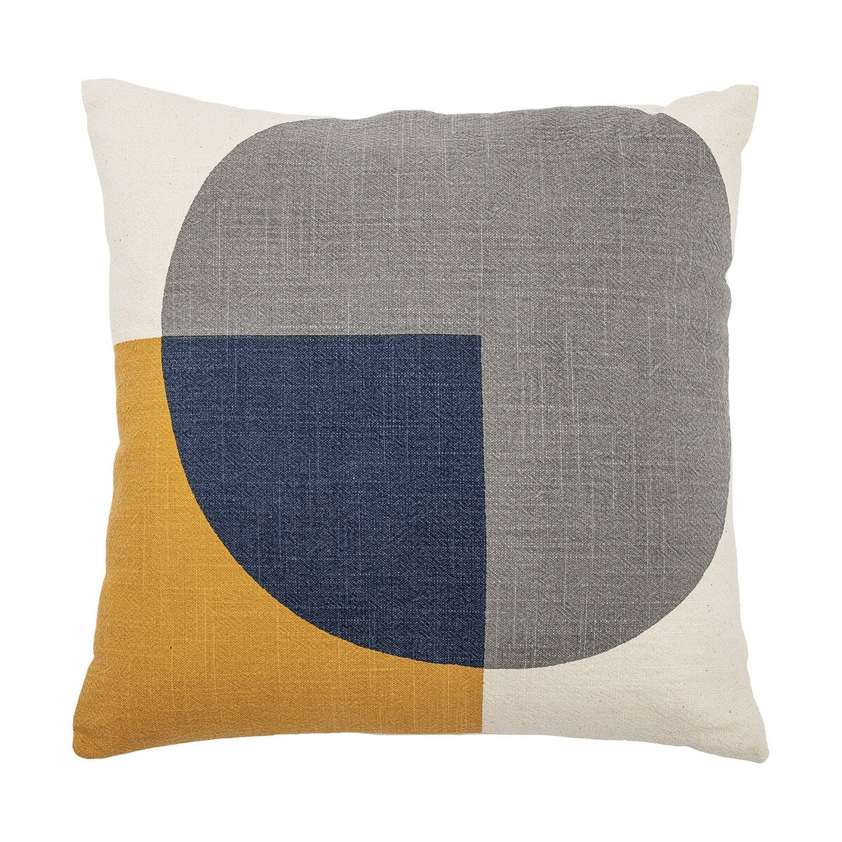 Square Cream Cotton Pillow with Printed Mustard & Blue Shapes & Solid Cream Back