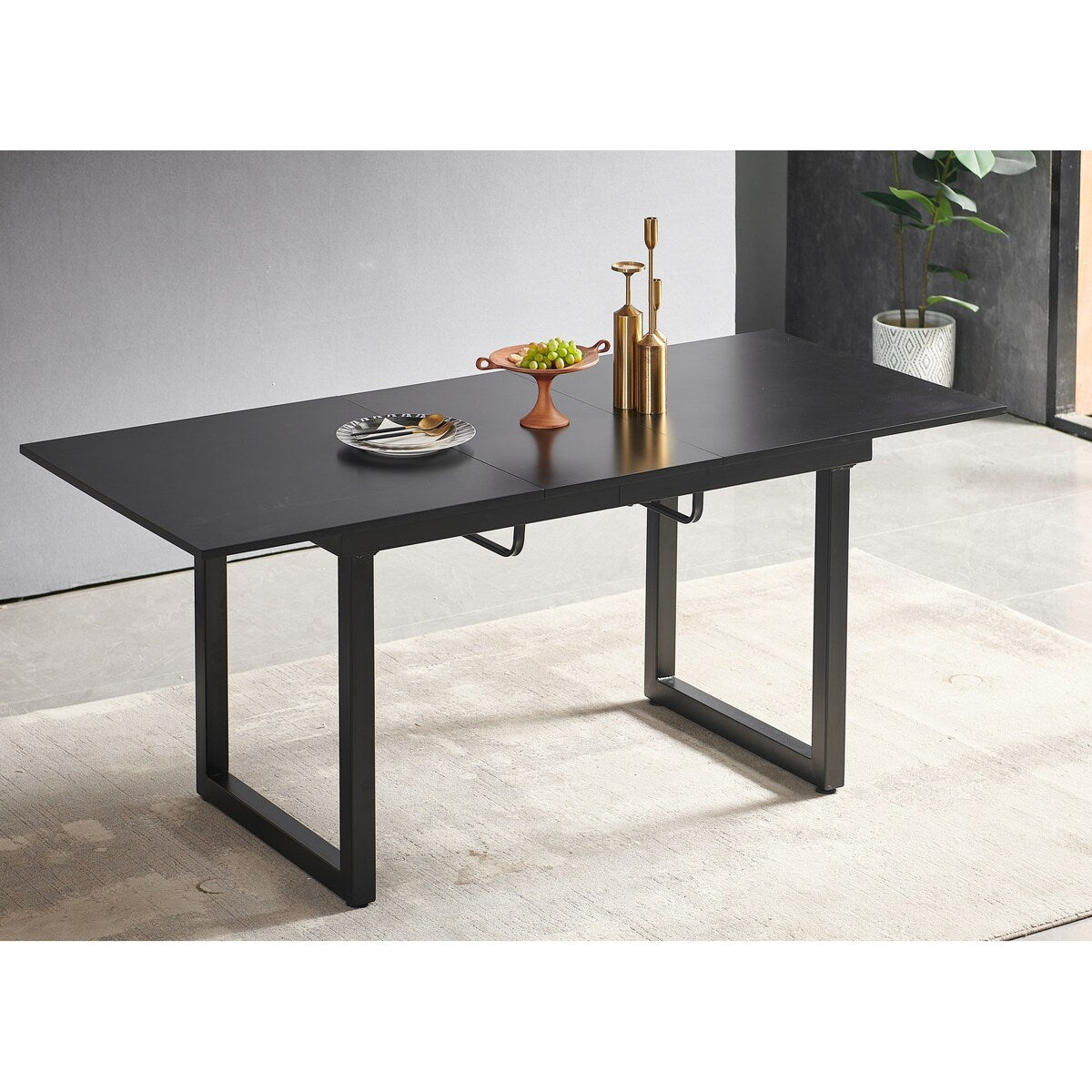 Square Extendable Dining Table with metal leg, Modern Space