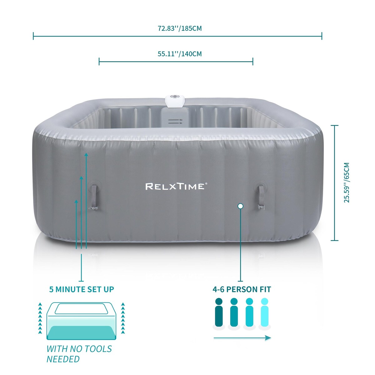 Square Inflatable Hot Tub Spa 4-6 Person