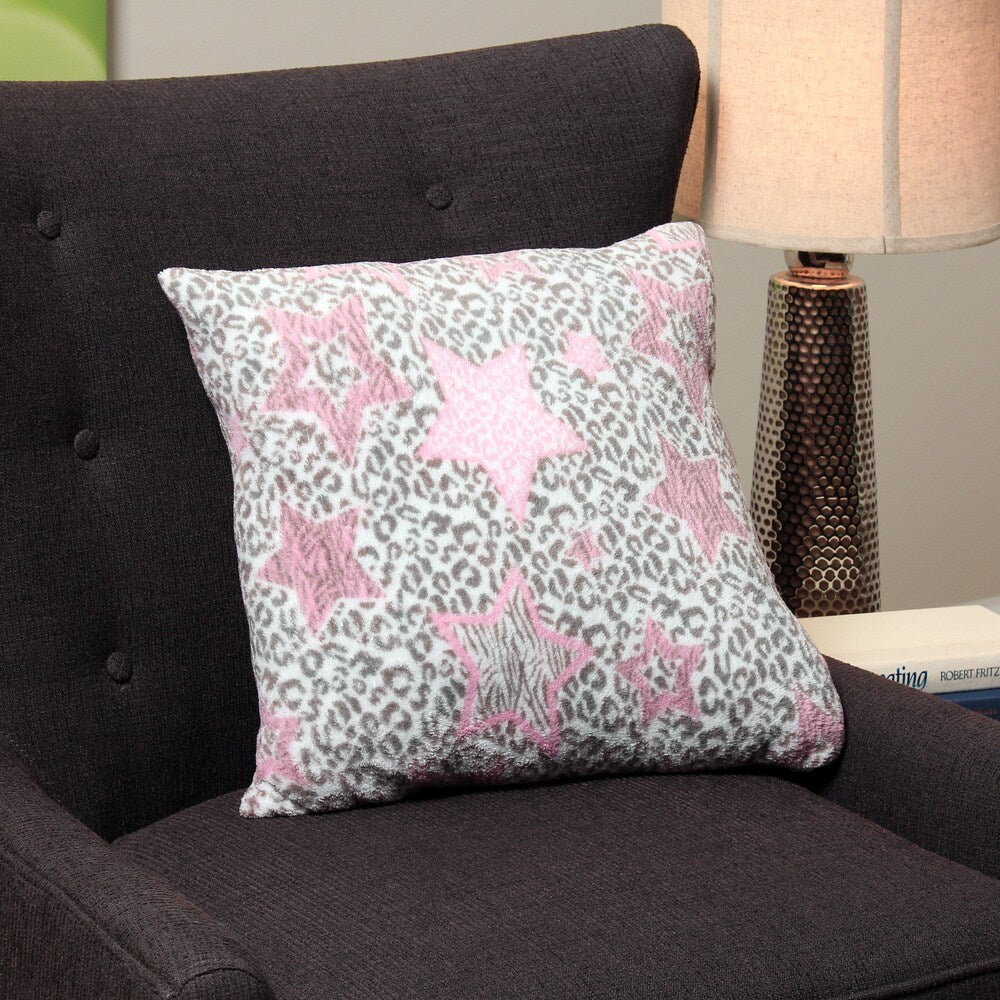 Square Leopard/ Star Plush Decorative Throw Pillow
