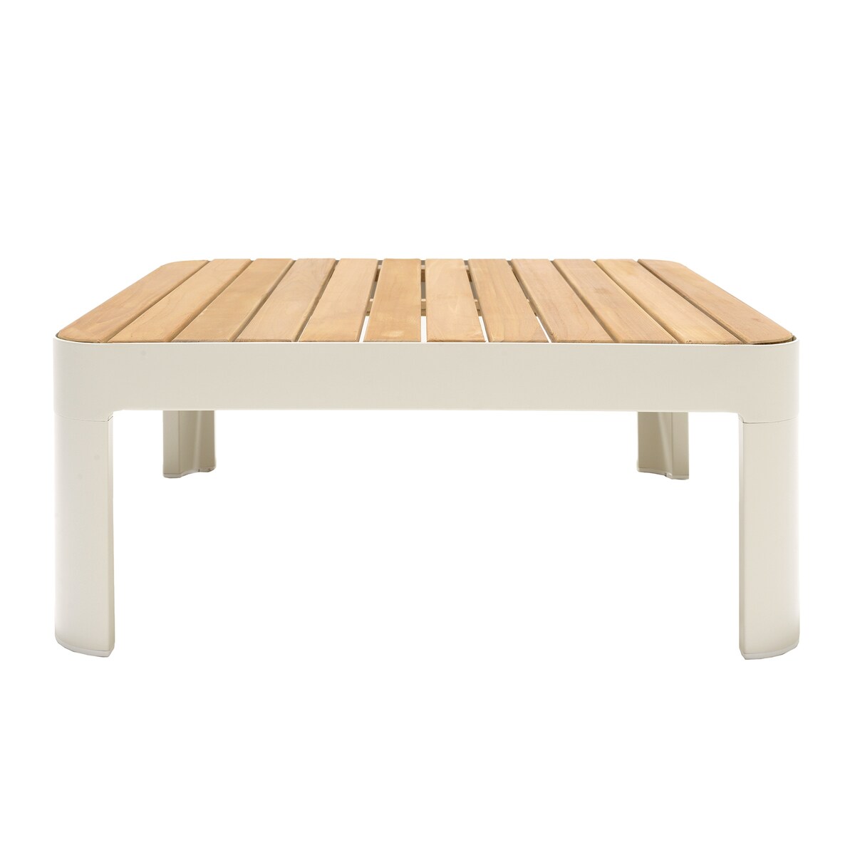 Square Outdoor Coffee Table with Slatted Table Top, Light Gray
