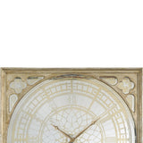 Square Oversized Wooden Wall Clock with Glass Inlay, Gold and Clear
