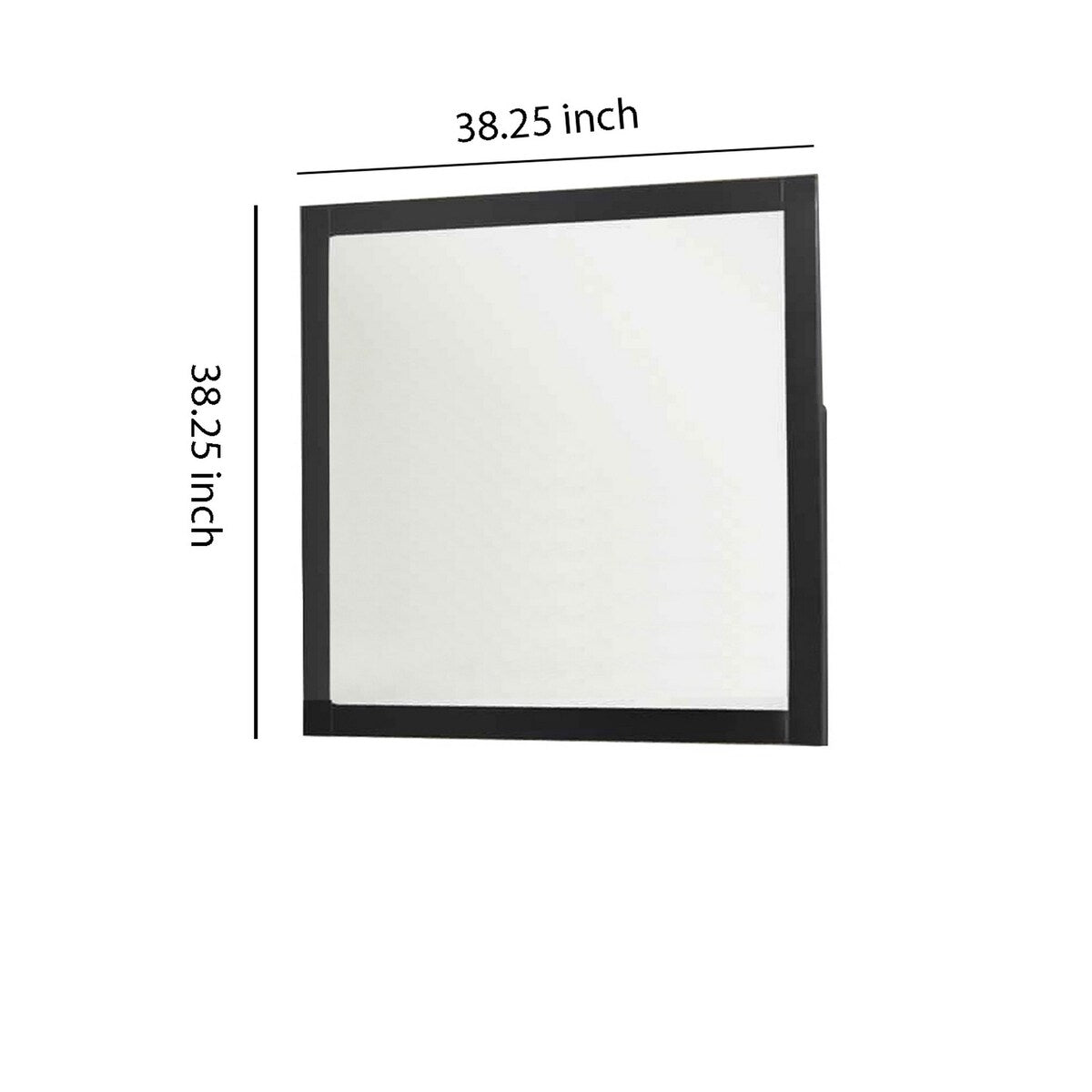Square Shape Wooden Frame Mirror with Mounting Hardware, Black and Silver