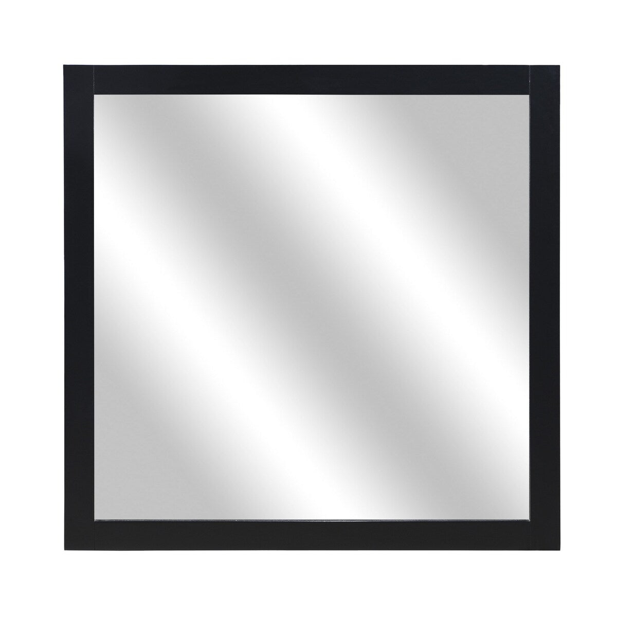 Square Shape Wooden Frame Mirror with Mounting Hardware, Black and Silver