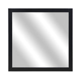 Square Shape Wooden Frame Mirror with Mounting Hardware, Black and Silver