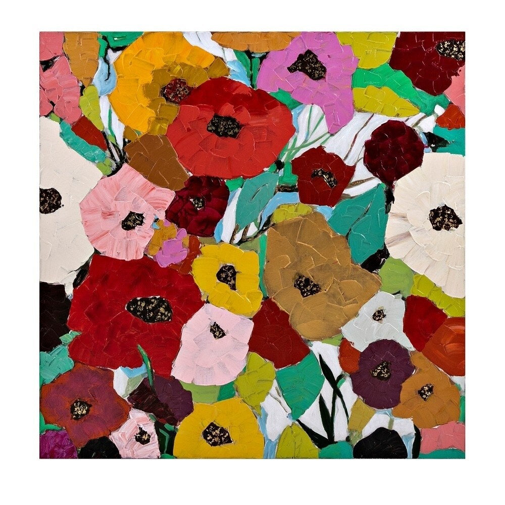 Square Shaped Wall Art On Canvas With Flower Design, Multicolor