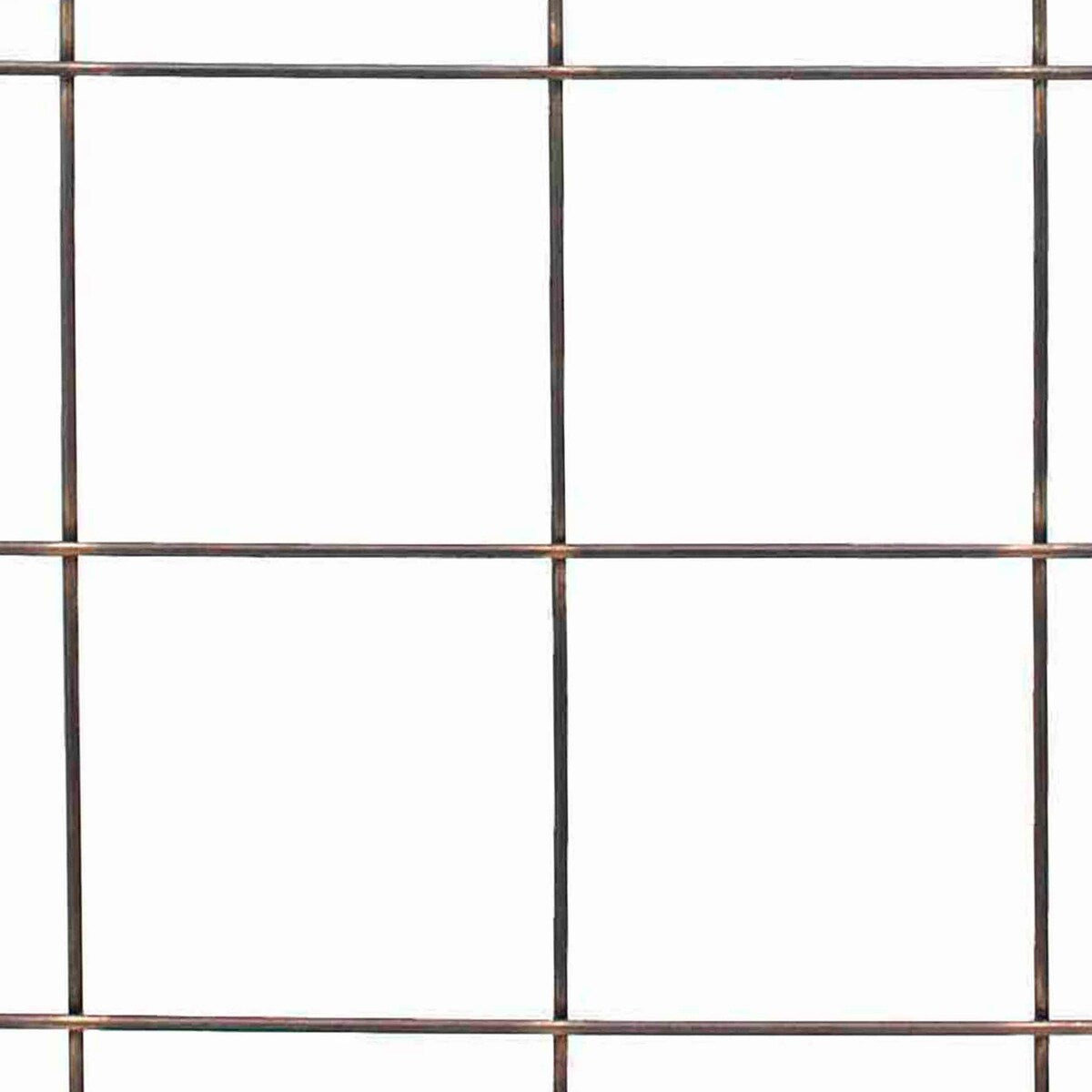 Square Wooden Frame Mirror with Metal Grid Design, Brown