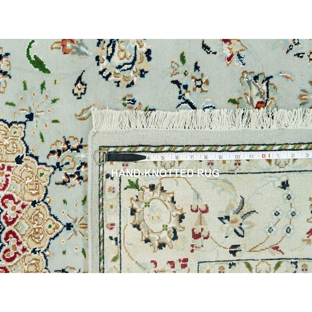 Squirrel Gray, Nain with Center Medallion Flower Design, Hand Knotted, Soft Wool, Oriental Rug 5'1"x8'2" - 5'1" x 8'2"