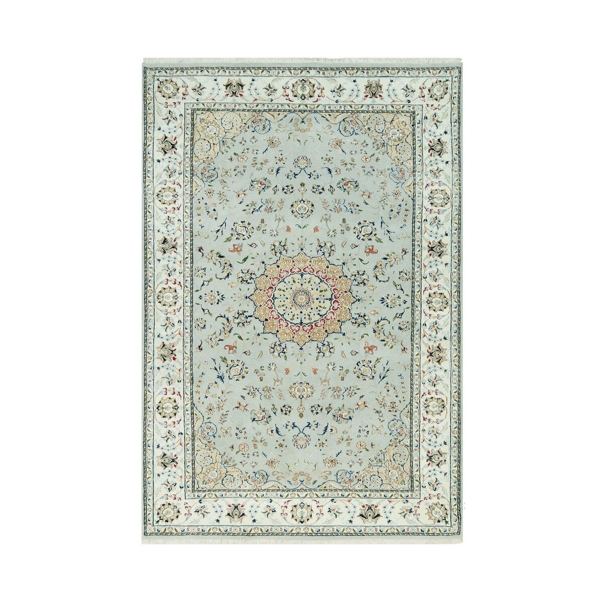 Squirrel Gray, Nain with Center Medallion Flower Design, Hand Knotted,