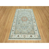 Squirrel Gray, Nain with Center Medallion Flower Design, Hand Knotted, Soft Wool, Oriental Rug 5'1"x8'2" - 5'1" x 8'2"