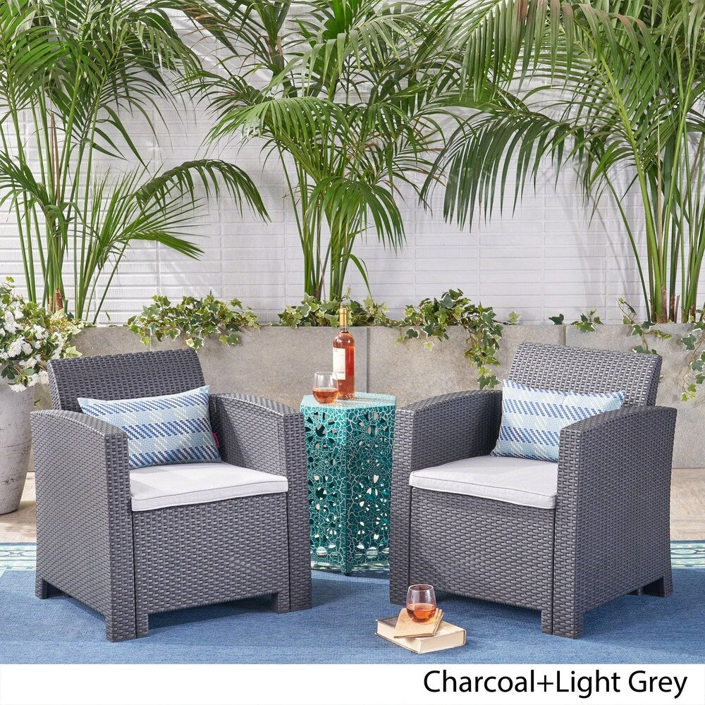 St. Johns Outdoor Wicker Club Chair with Cushions (Set of 2) by Christopher Knight Home