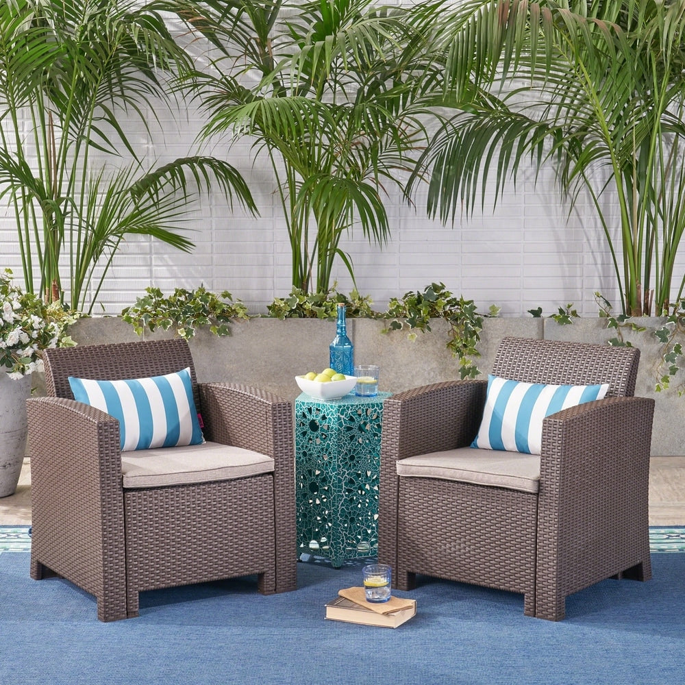 St. Johns Outdoor Wicker Club Chair with Cushions (Set of 2) by Christopher Knight Home