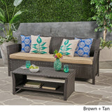 St. Lucia Outdoor 3-Seater Wicker Sofa with Coffee Table by Christopher Knight Home